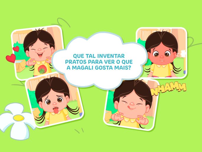 Imagem da personagem Magali em forma de desenho infantil. Tela do game para celular.